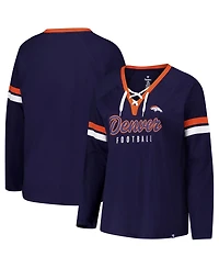 Fanatics Women's Navy Denver Broncos Plus Won Done Lace-Up V-Neck Long Sleeve T-Shirt