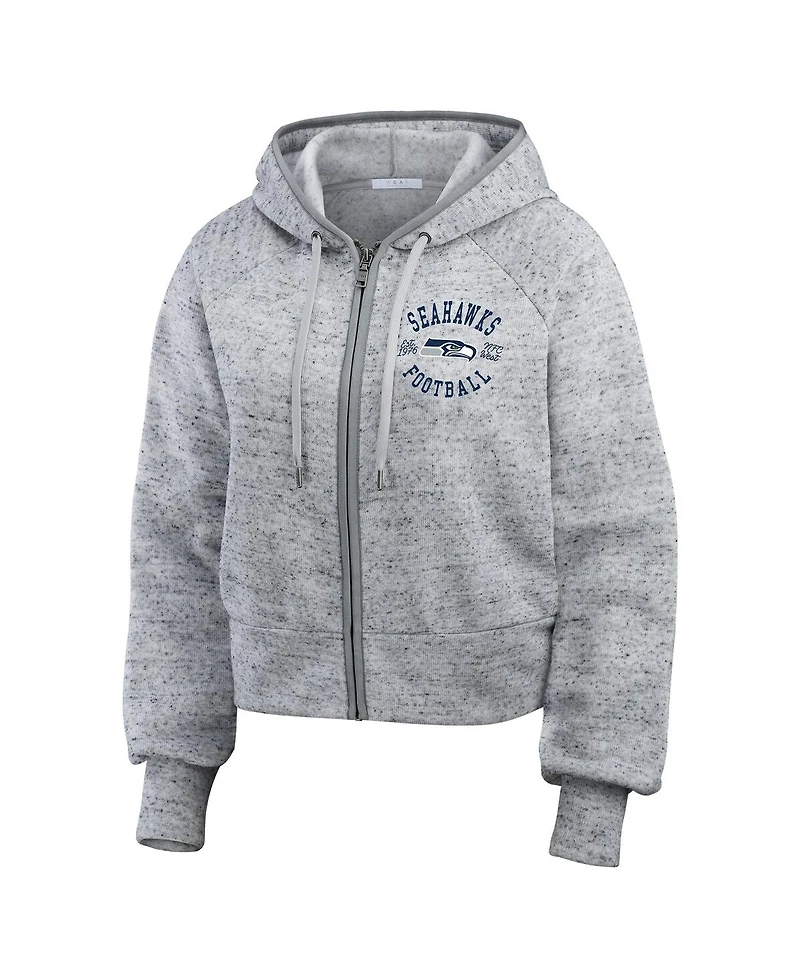 Wear by Erin Andrews Women's Heather Gray Seattle Seahawks Speckled Fleece Cropped Full-Zip Hoodie
