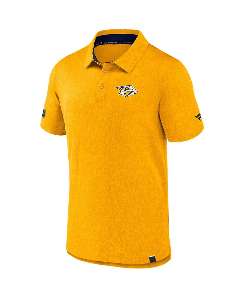 Fanatics Men's Gold Nashville Predators Authentic Pro Jacquard Polo Shirt