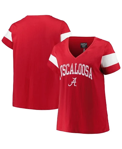 Profile Women's Heather Crimson Alabama Tide Plus Arched City Sleeve Stripe V-Neck T-Shirt