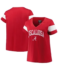Profile Women's Heather Crimson Alabama Tide Plus Arched City Sleeve Stripe V-Neck T-Shirt