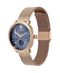 Olivia Burton Women's Moonphase Rose Gold Tone Stainless Steel Mesh Bracelet Watch, 34mm