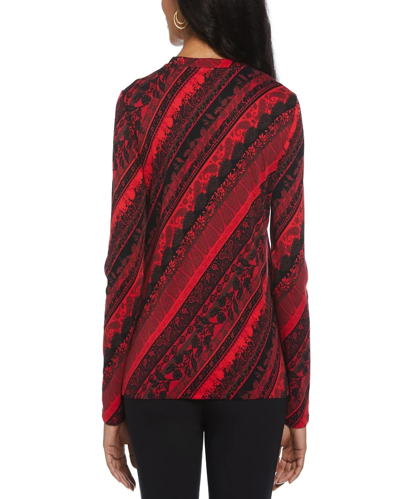 Rafaella Petite Paisley Stripe Button Detail Long Sleeve Top