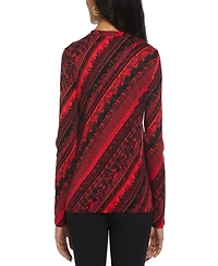 Rafaella Petite Paisley Stripe Button Detail Long Sleeve Top