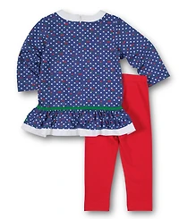 Florence Eiseman Toddler Girls Polka Dot Cherry Knit Tunic Set