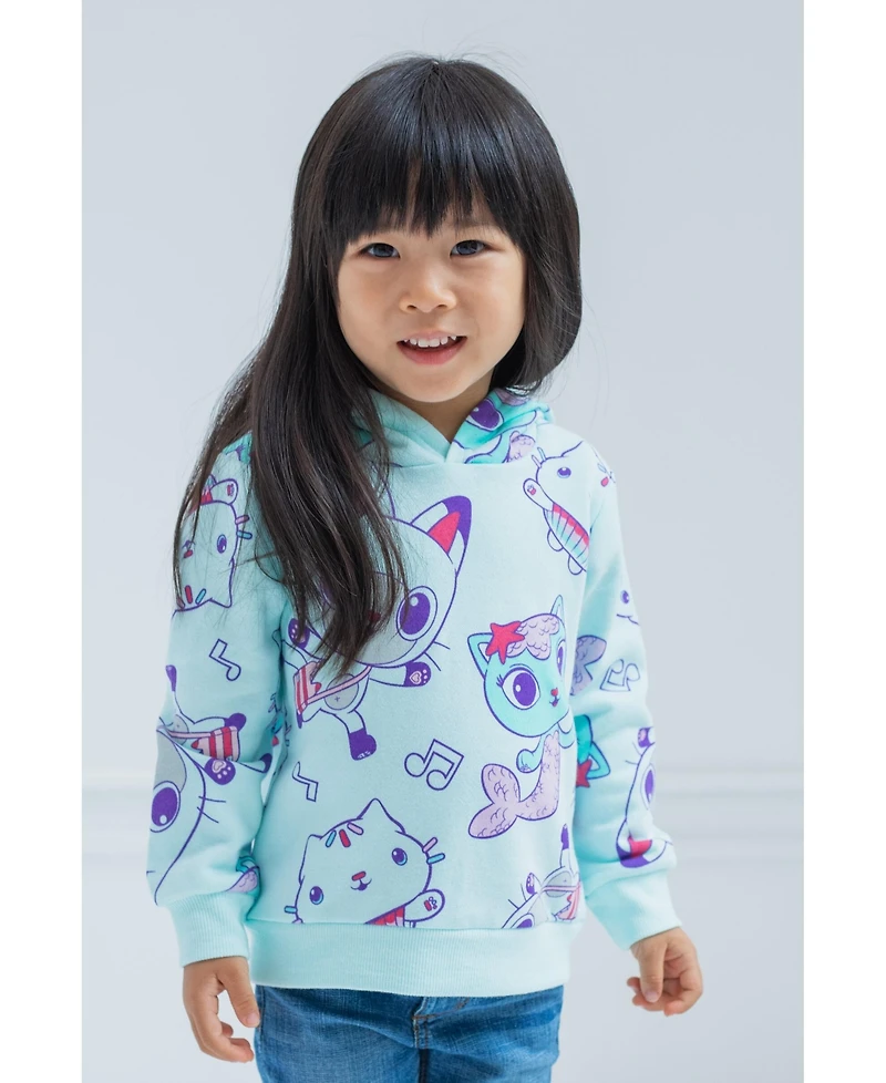 Gabby's Dollhouse Toddler Girls Dreamworks Gabbys Pandy Paws Cakey Cat MerCat Fleece Pullover Hoodie Toddler|Child