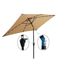 10 x 6.5t Rectangular Patio Solar Led Lighted Outdoor Market Umbrellas with Crank and Push Button Tilt