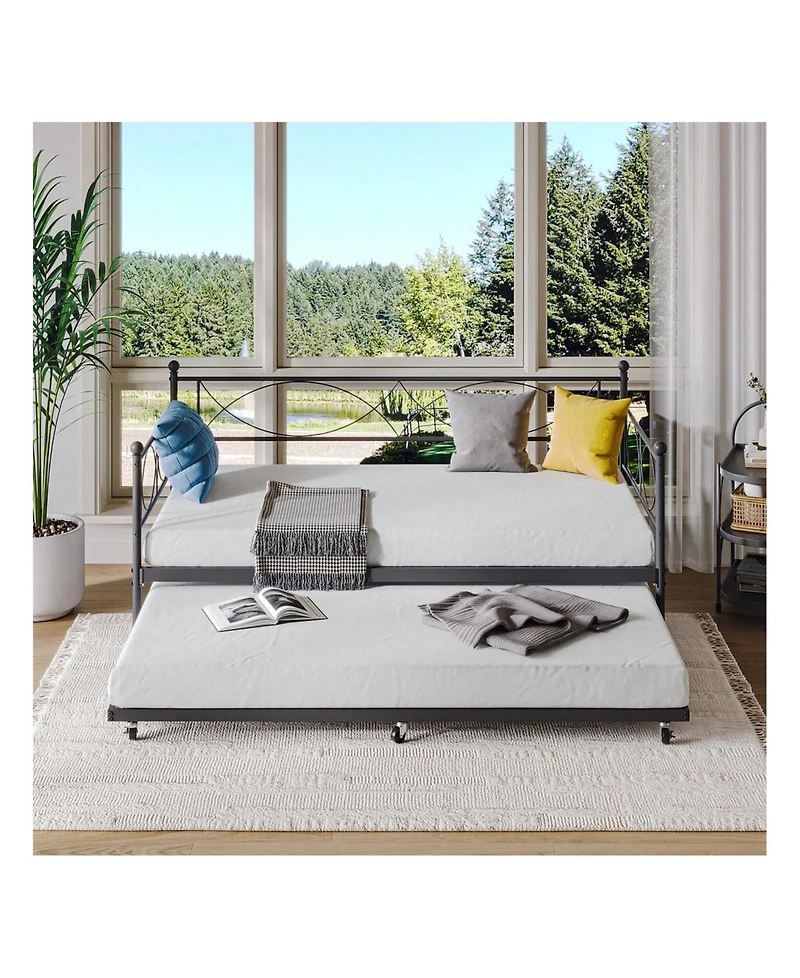 gaomon Metal Twin Daybed and Trundle Set, Size, Steel Slat Support, Multifunctional Frame for Bedroom, Living Room, Guest Room