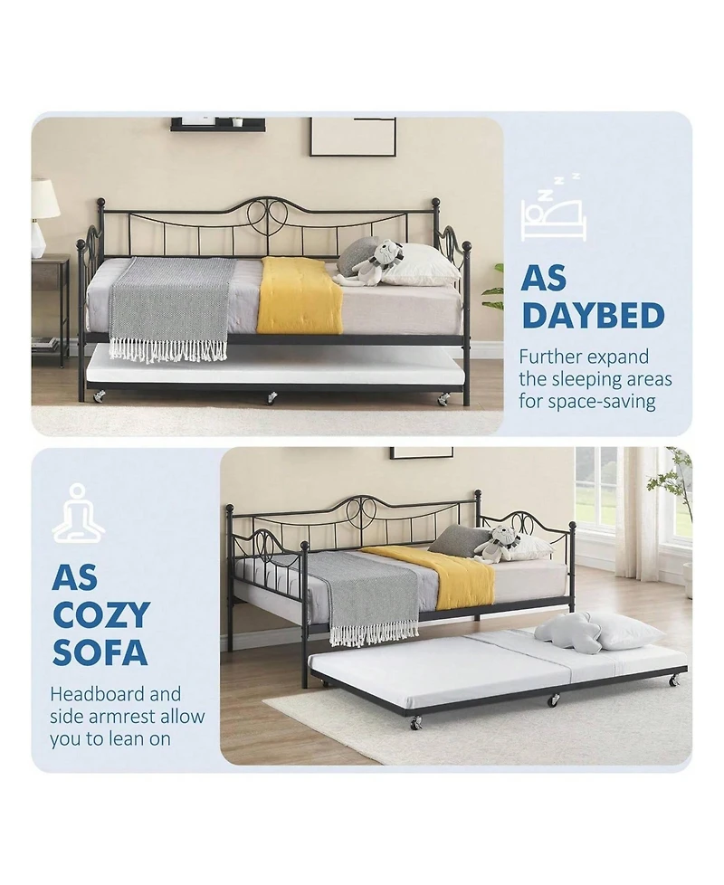 gaomon Metal Twin Daybed and Pull-Out Trundle Set, Size, Steel Slat Support, Sofa Bed Frame for Living Room, Bedroom, Guest Room