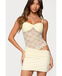 Edikted Women's Sheer Lacey Asymmetric Mini Dress