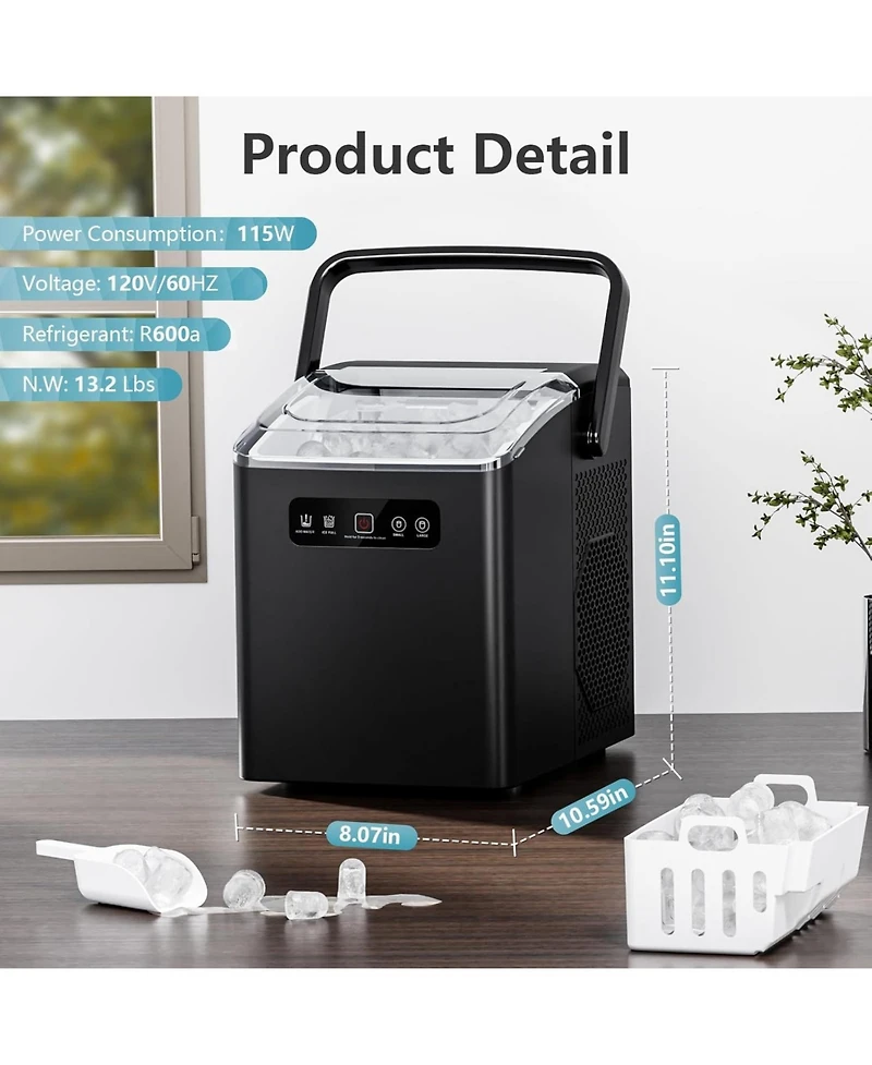 Cowsar Countertop Ice Maker,Portable Ice Machine with Handle,26 lbs Per Day, 9 Ice Cubes in 6 Mins,self-Cleaning Ice Maker with Scoop and Basket , for
