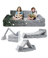 Slickblue 8-Piece Modular Kids Play Couch Sofa with Glow-in-the-Dark Accents – Fun and Safe Seating for Toddlers
