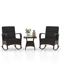 Slickblue 3-Piece Pe Wicker Rocking Chair Patio Set with Tempered Glass Table – Ideal for Poolside, Backyard, or Porch