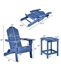 Gymax 3 Pcs Patio Folding Adirondack Chair Side Table Cup Holder Hdpe