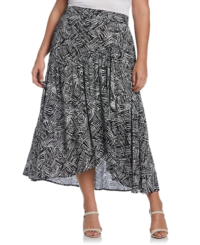 Ella Rafaella Plus Printed Crepe Faux Wrap Skirt