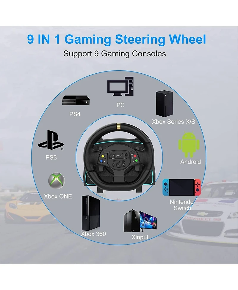 Nbcp Racing Wheel with 1080° Rotation, Pedals, Clutch & 6-Speed Shifter – Compatible with Xbox One, Xbox Series X|S, PS4, PS3, Pc, Switch