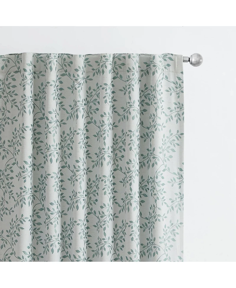 Kate Aurora 1 Piece Floral Leaf Light Reducing & Thermal Linen Blend Window Curtain Panel - 84 in. Long - Taupe/Beige