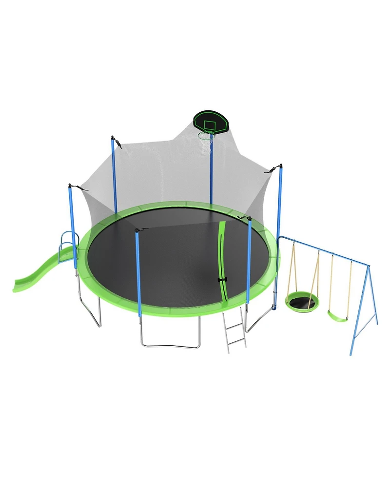 Streamdale Furniture 12FT Trampoline with Slide Swings Basketball Hoop & Net