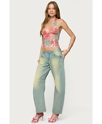 Edikted Women's Catie Printed Mesh Halter Top