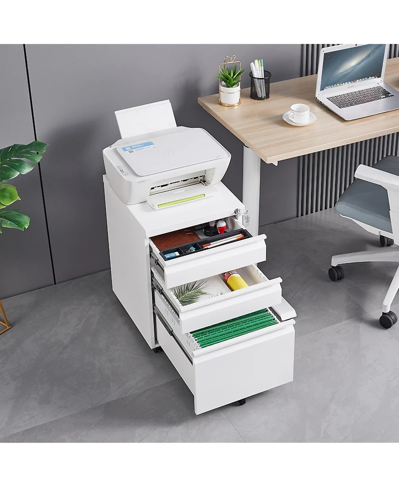3-Drawer Mobile File Cabinet with Lock Office Storage Filing Cabinet for Legal/Letter Size Pre-Assembled Metal File Cabinet Except Wheels