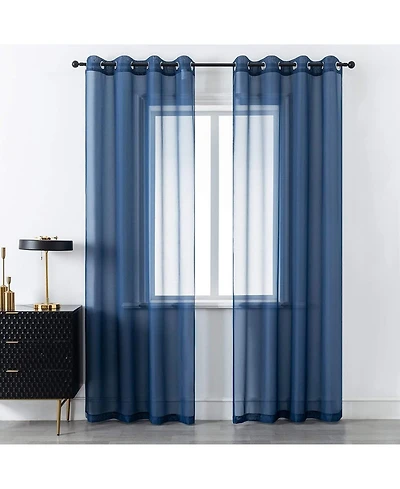 Kate Aurora Basic 2 Piece Navy Blue Lightweight Grommet Top Sheer Voile Window Curtain Panels - 84 in. Long