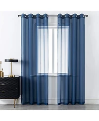 Kate Aurora Basic 2 Piece Navy Blue Lightweight Grommet Top Sheer Voile Window Curtain Panels - 84 in. Long