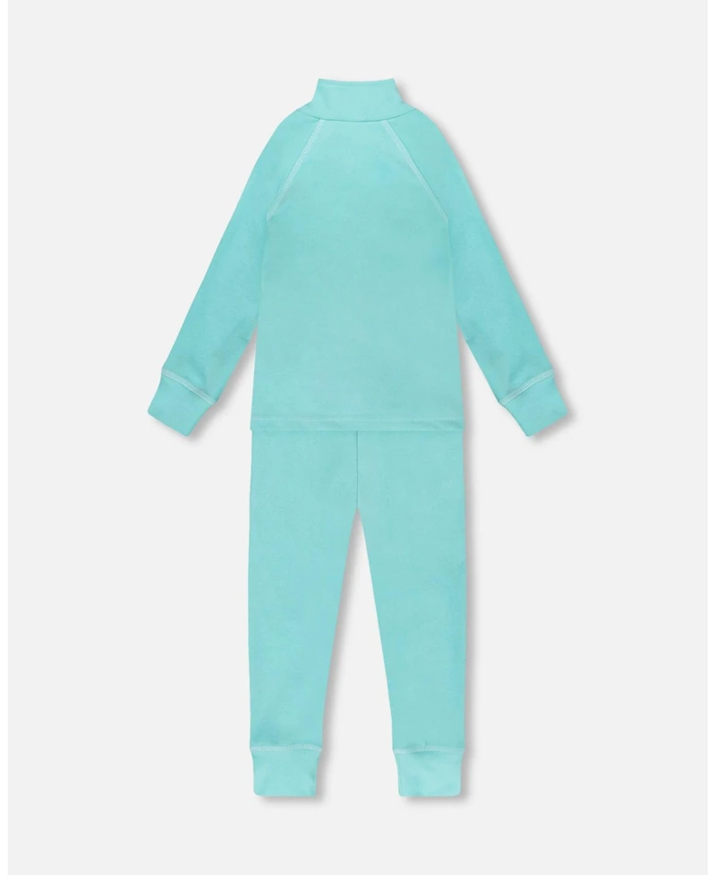 Deux par Girl Two-Piece Thermal Underwear Set Turquoise Blue