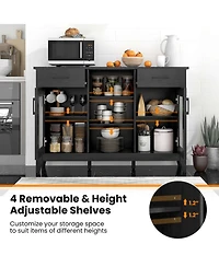 Costway Sideboard Buffet Cabinet with 2 Drawers Doors 3 Open Compartments 4 Shelves