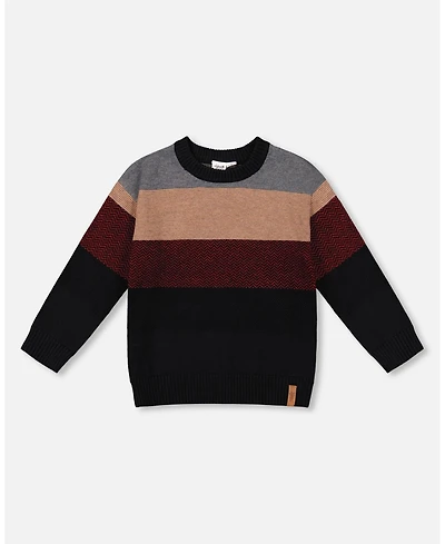 Deux par Toddler Boys Color Block Knit Sweater Red and Black - Toddler|Child