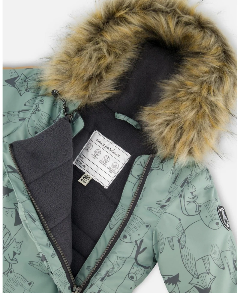 Deux par Baby Boy One-Piece Play Snowsuit Designed for Car Seat Sage Animal Print - Baby|Toddler
