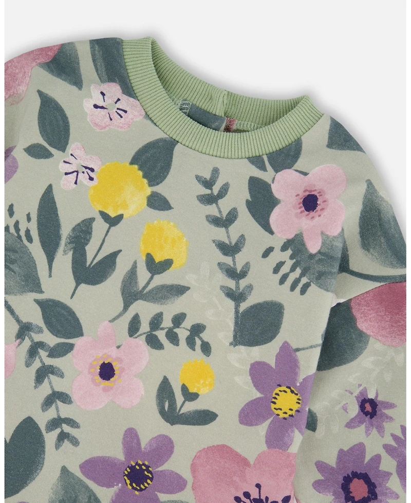 Deux par Girl Stretch Fleece Dress Sage Floral