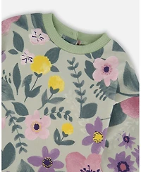 Deux par Girl Stretch Fleece Dress Sage Floral