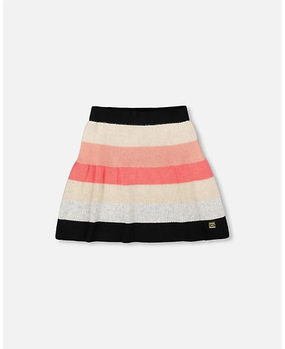 Deux par Girl Striped Knit Skirt Beige Black and Pink