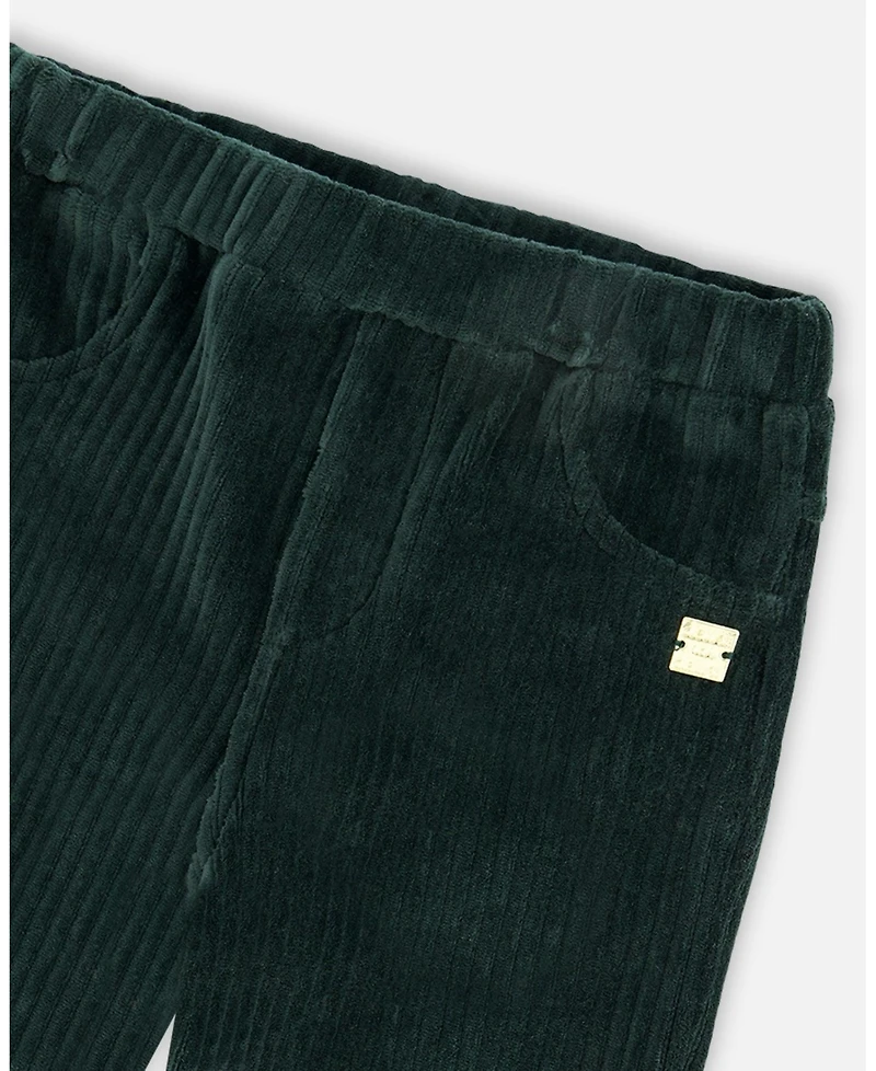 Deux par Girl Stretch Velour Rib Treggings Dark Green - Toddler|Child