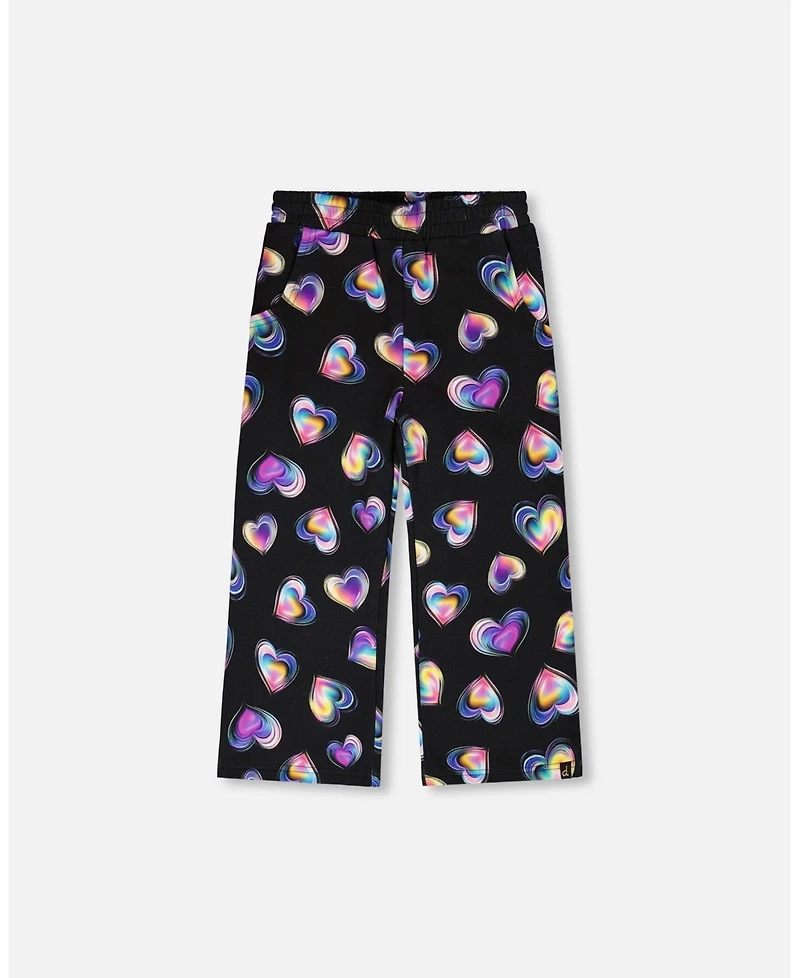 Deux par Girl Wide Leg Fleece Pants Black and Multicolor