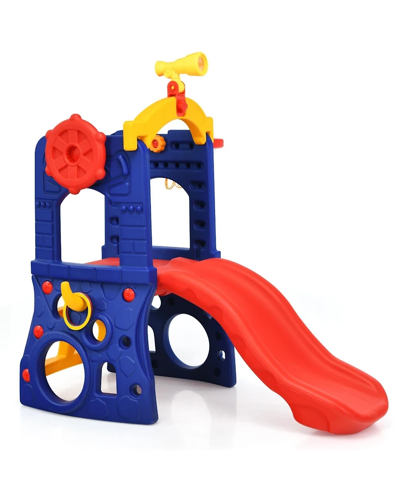 Gymax Toddler 6-in-1 Freestanding Slide w/ Basketball Hoop Play Climber Slide Set