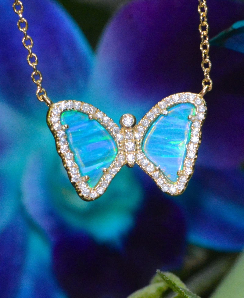 Mini Butterfly Necklace with Lab-Grown Opal 14k Gold Plated Sterling Silver