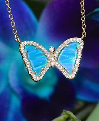 Mini Butterfly Necklace with Lab-Grown Opal 14k Gold Plated Sterling Silver