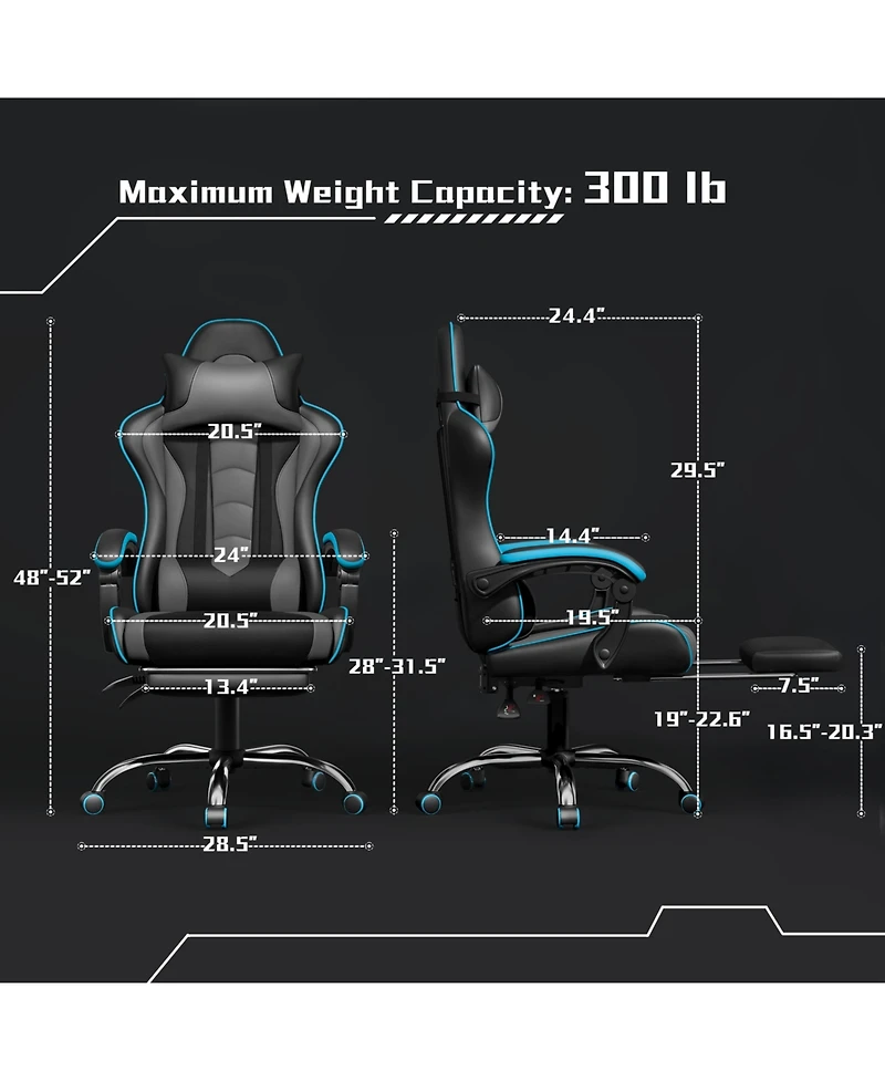 Yaheetech Ergonomic Gaming Chair, High Back Office Chair with Slide-Out Footrest and Padded Armrests, Pink/White