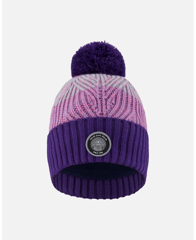 Deux par Girl Lined Knit Pompom Hat Purple and Pink - Toddler|Child