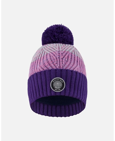 Deux par Girl Lined Knit Pompom Hat Purple and Pink - Toddler|Child