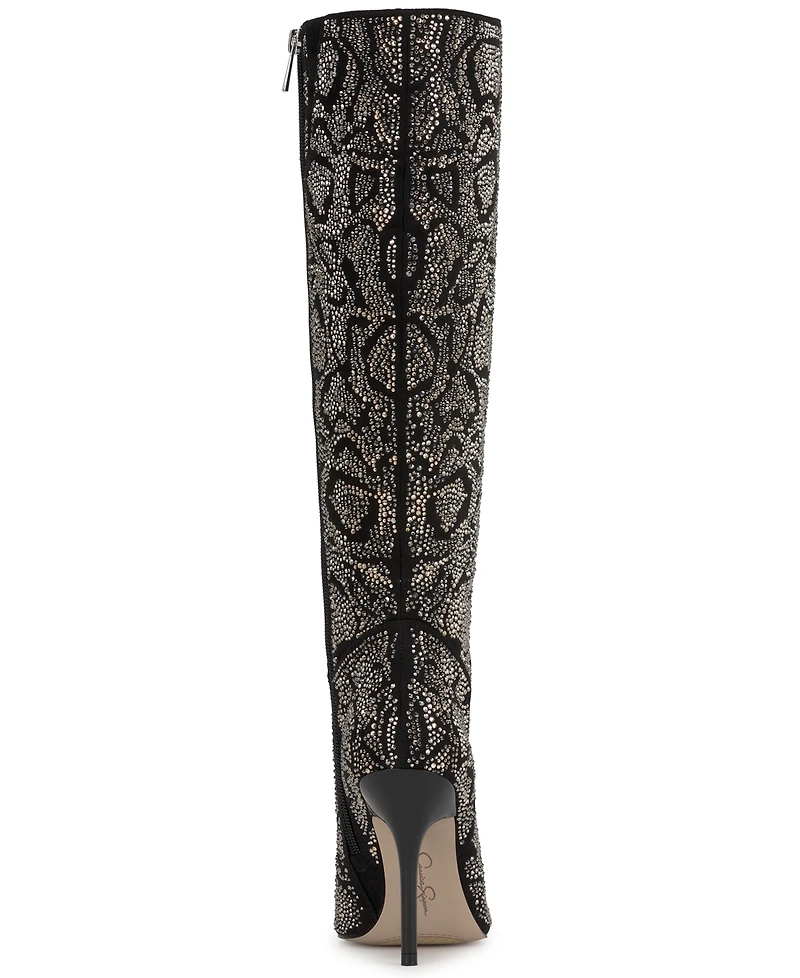 Jessica Simpson Women's Lovienn Rhinestone Stiletto Knee-High Dress Boots