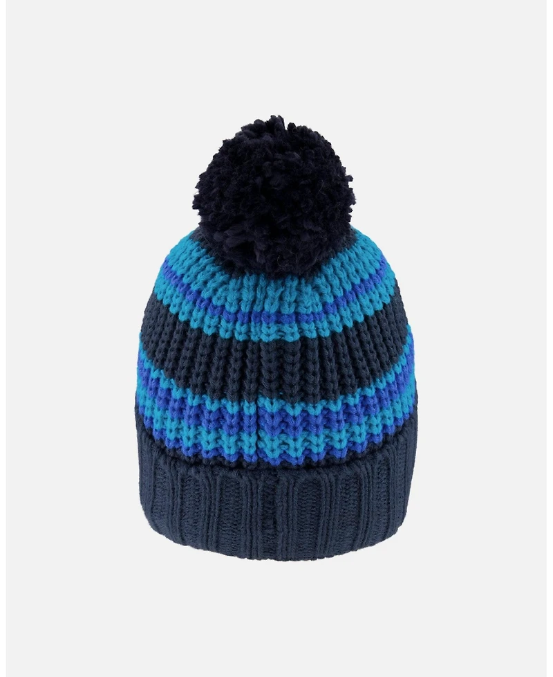 Deux par Boy Lined Knit Winter Hat with Pompom Black and Blue