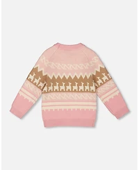 Deux par Toddler Girls Llama Jacquard Sweater Dusty Pink - Toddler|Child