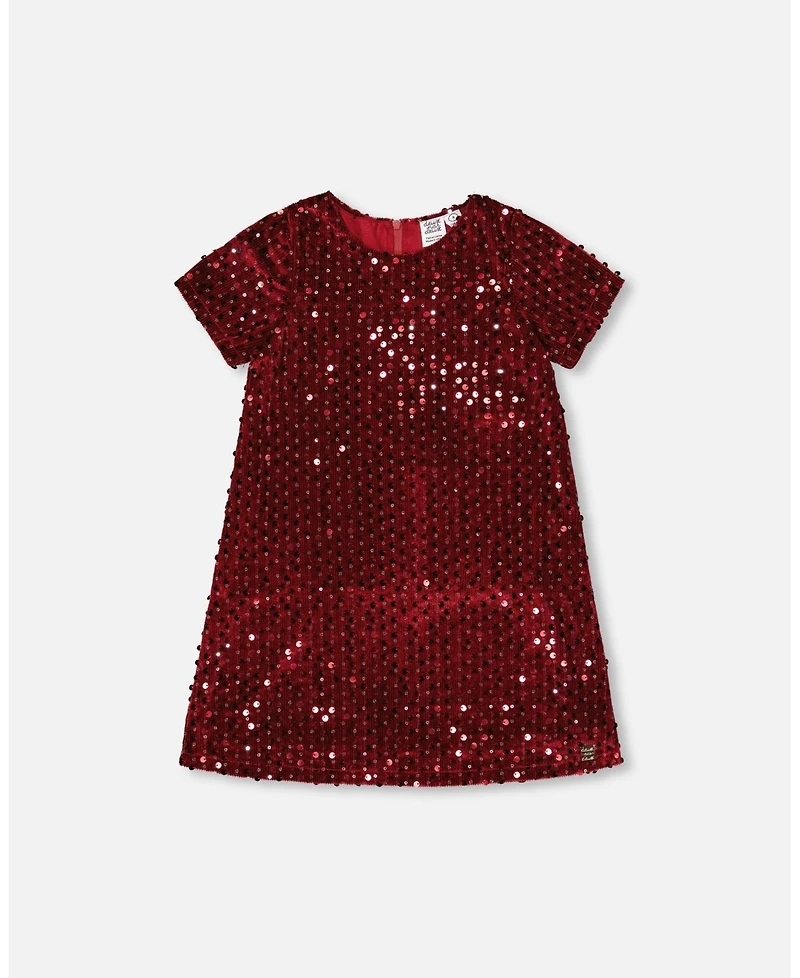 Deux par Big Girls Velvet Short Sleeve Dress Red