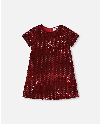 Deux par Big Girls Velvet Short Sleeve Dress Red