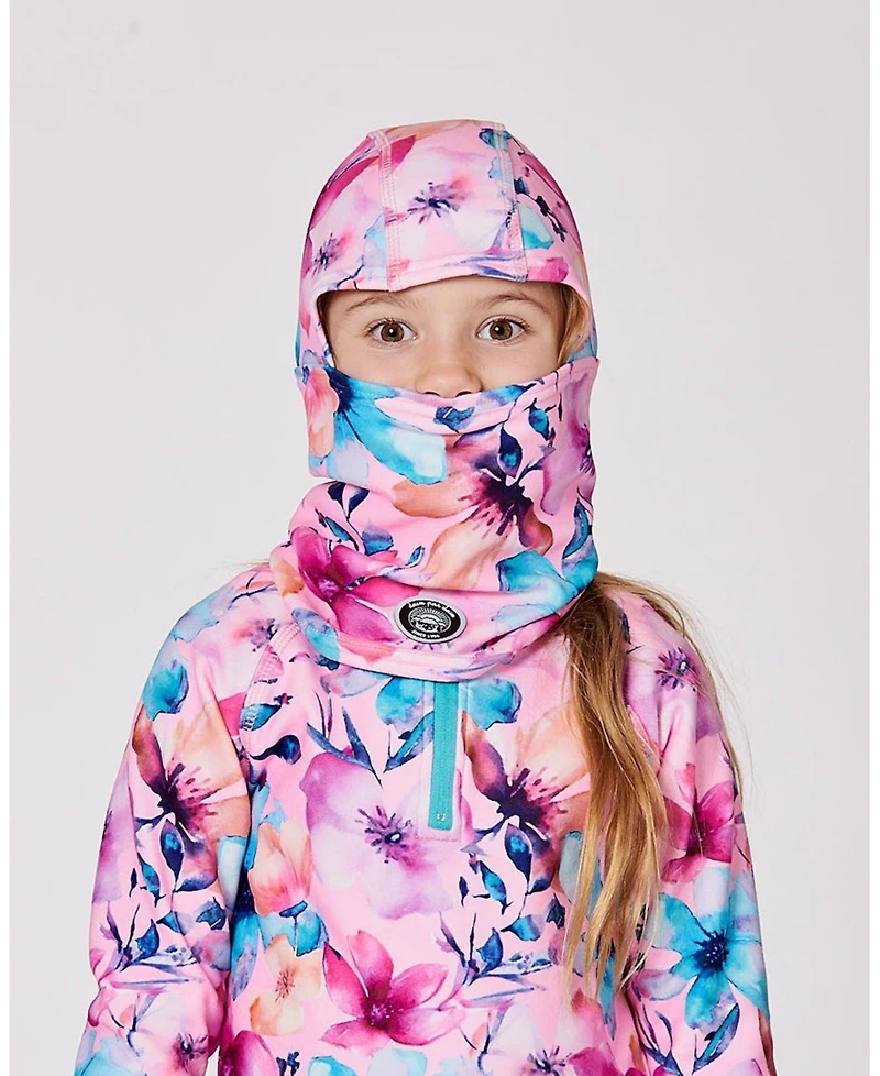 Deux par Girl Brushed Jersey Balaclava Pink Watercolor Flower Print - Toddler|Child