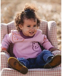 Deux par Toddler Girls Knit Jacquard Sweater Dusty Pink with Cats - Toddler|Child