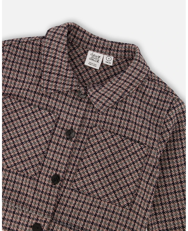 Deux par Girl Jacquard Knit Jacket with Houndstooth Pattern - Child