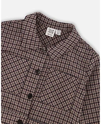 Deux par Girl Jacquard Knit Jacket with Houndstooth Pattern - Child